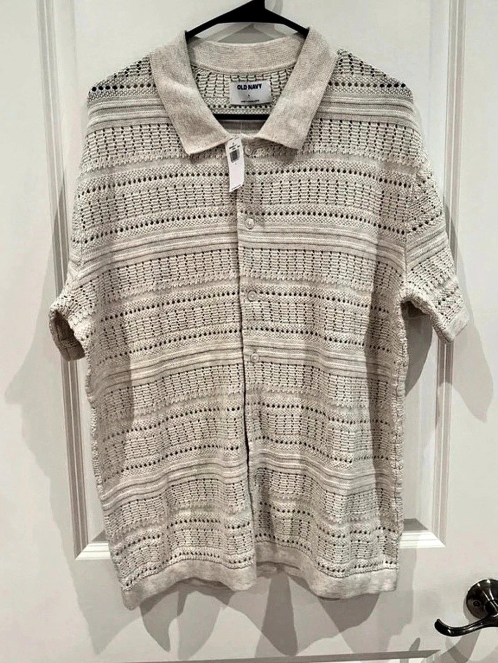 Old Navy Men's Crochet Sweater Polo in Cream Size Large